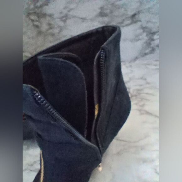 IDIFU Navy Blue Ankle Boots With Buckles Zip Closure Skinny Heel Size 10 - Picture 6 of 13